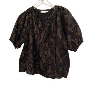Roberta Roller Rabbit black metallic gold IKAT Evening tunic top XS